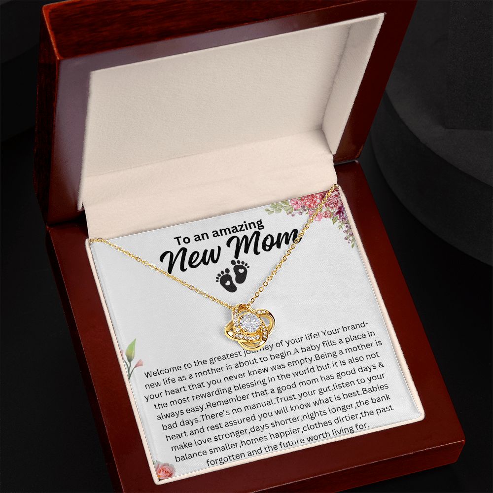 To An Amazing New Mom Love Knot Necklace.