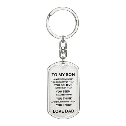 To My Son Dog Tag Keychain