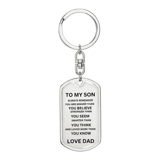 To My Son Dog Tag Keychain