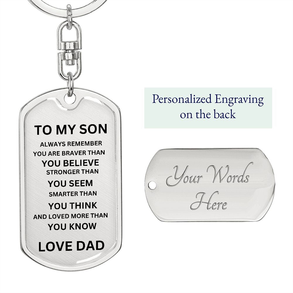 To My Son Dog Tag Keychain
