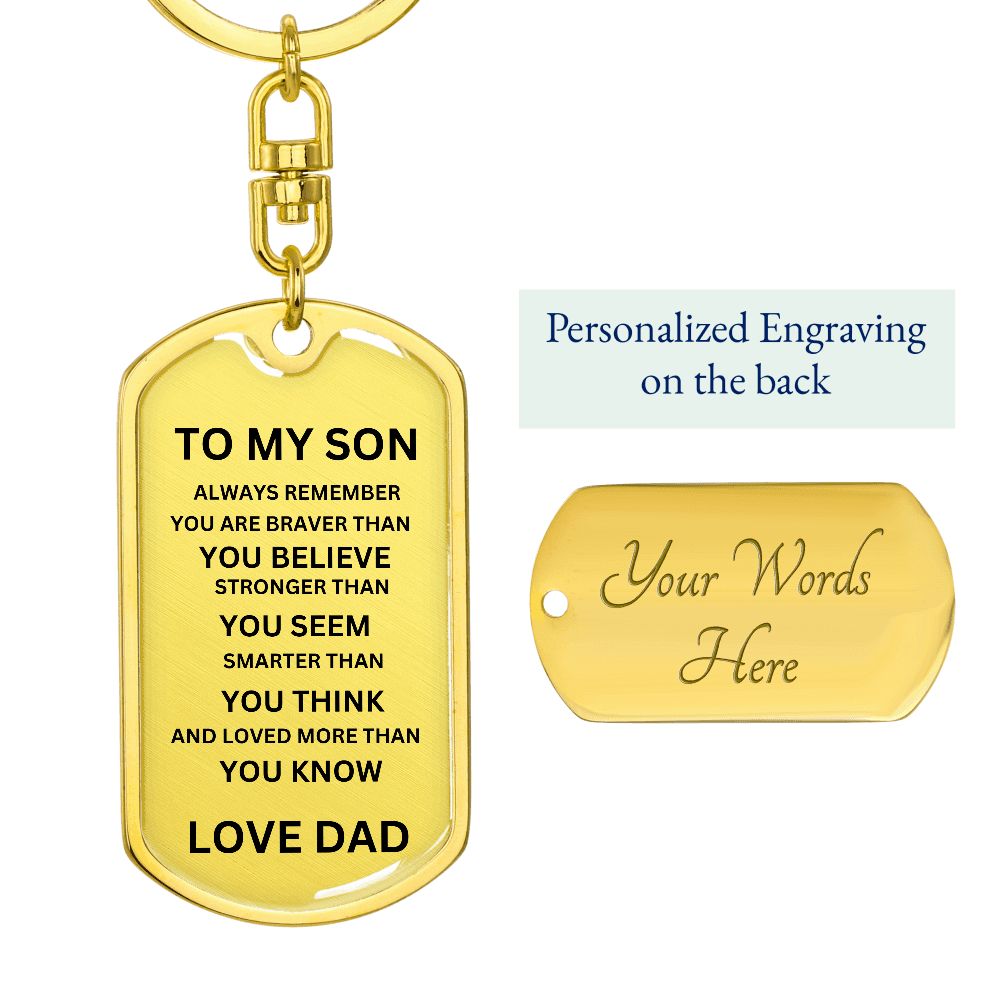 To My Son Dog Tag Keychain