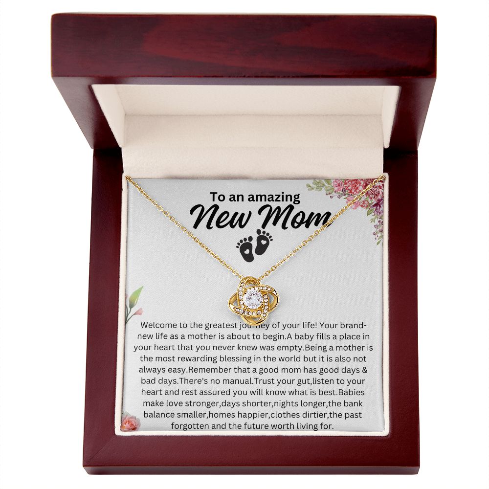 To An Amazing New Mom Love Knot Necklace.