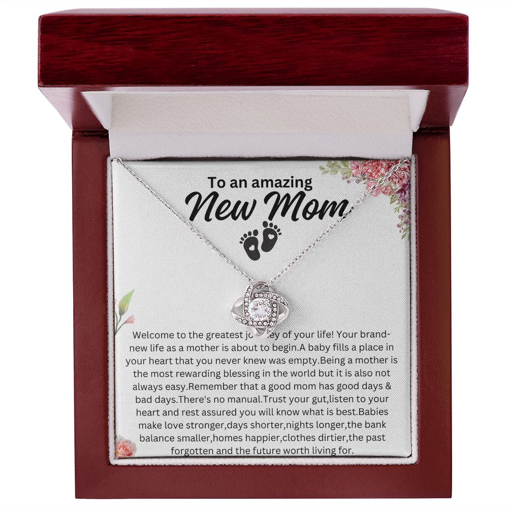 To An Amazing New Mom Love Knot Necklace.